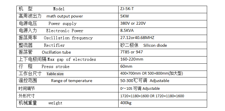 雙頭高周波熔接機參數(shù).